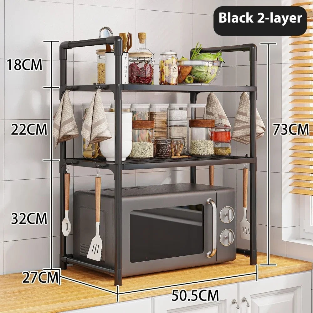 Kitchen Microwave Storage Rack Bilayer Oven Elevated Design Shelves Multi-Layer Condiment Organizer Shelf Kitchen Accessories
