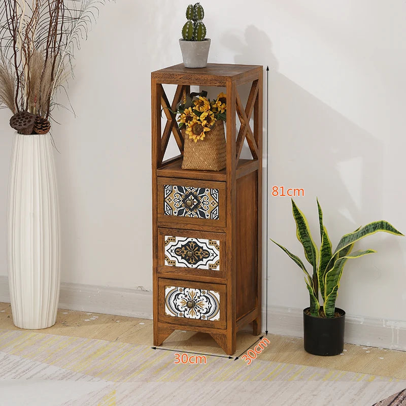Narrow Storage Cabinet  American Style Solid Wood Storage Rack Large Capacity Multi-layer Storage Organizer Home Furniture