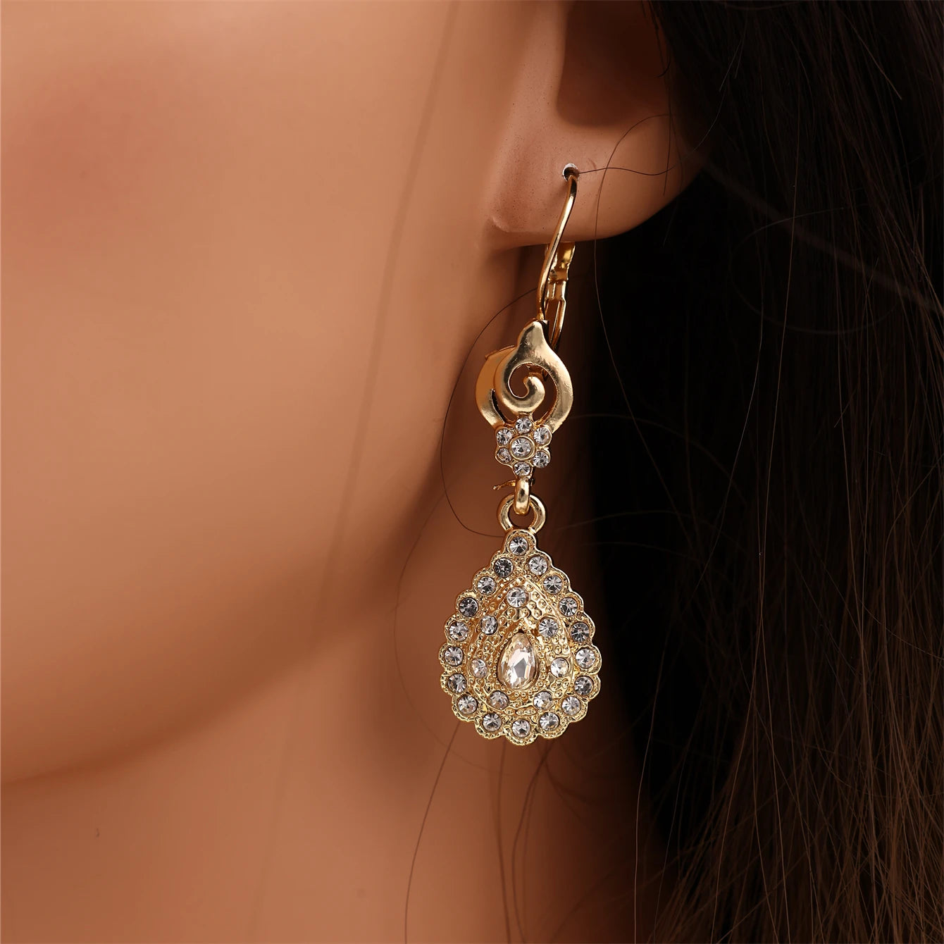 Moroccan Popular Lady Jewelry Beautiful Pink Rhinestones Earring Girls gift