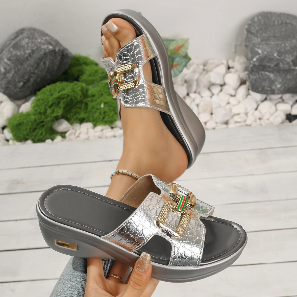Women Slippers 2025 New Orthopedic Sandals Open Toe Retro Wedge Slippers Casual Flat Shoes Anti-slip Thick Sole Slides Women