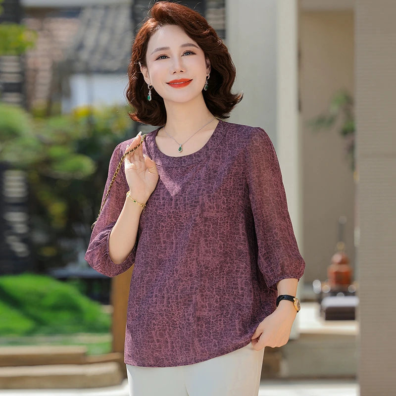 New Vintage Chiffon Women's Clothing Korean Pullovers Women's Clothing Summer Printing half sleeve Tops O-neck T-Shirts
