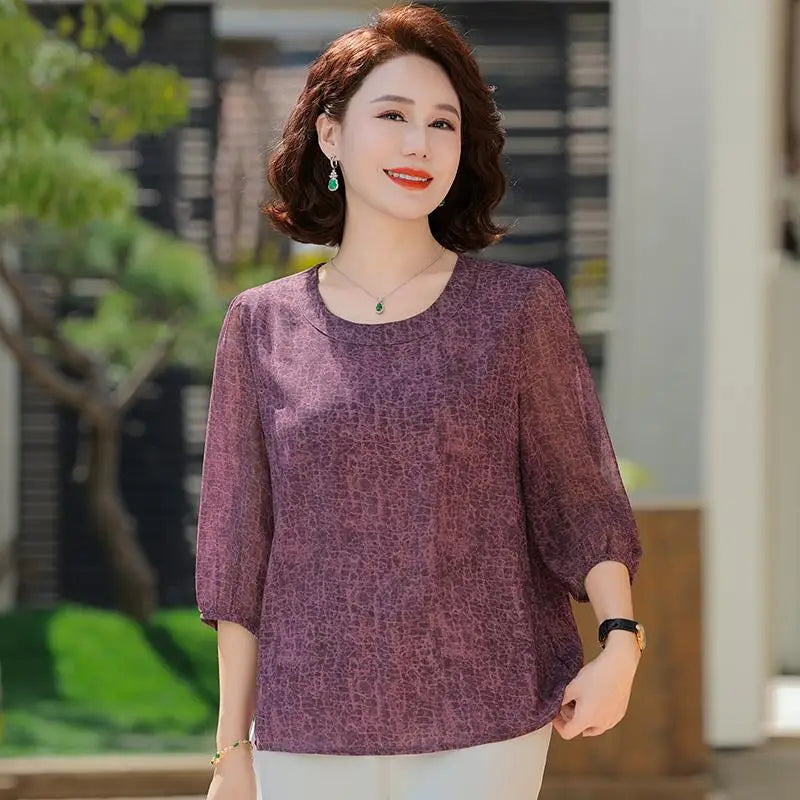 New Vintage Chiffon Women's Clothing Korean Pullovers Women's Clothing Summer Printing half sleeve Tops O-neck T-Shirts