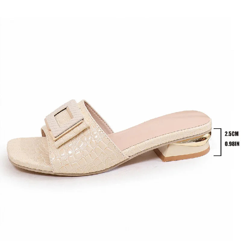 Fashion Women High Heel Slippers Summer Slip on Elegant Low Heel Shoes for Wedding Party Comfortable Non-slip Women's Slippers
