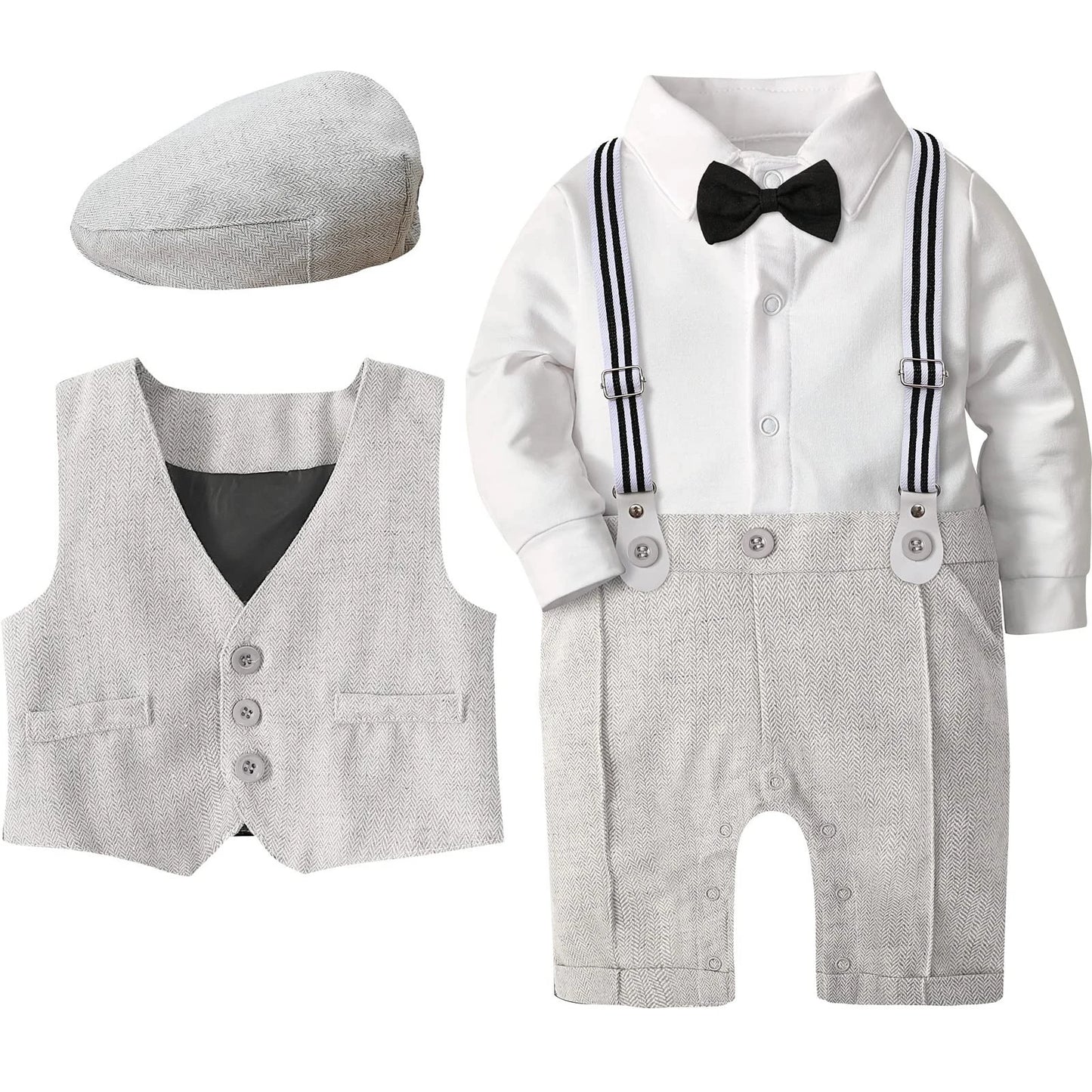 Baby Boys Suit Outfits Sets Newborn Boy Christening Romper Clothing Set Infant Wedding Party Jumpsuit Toddler Formal Long Sleeve