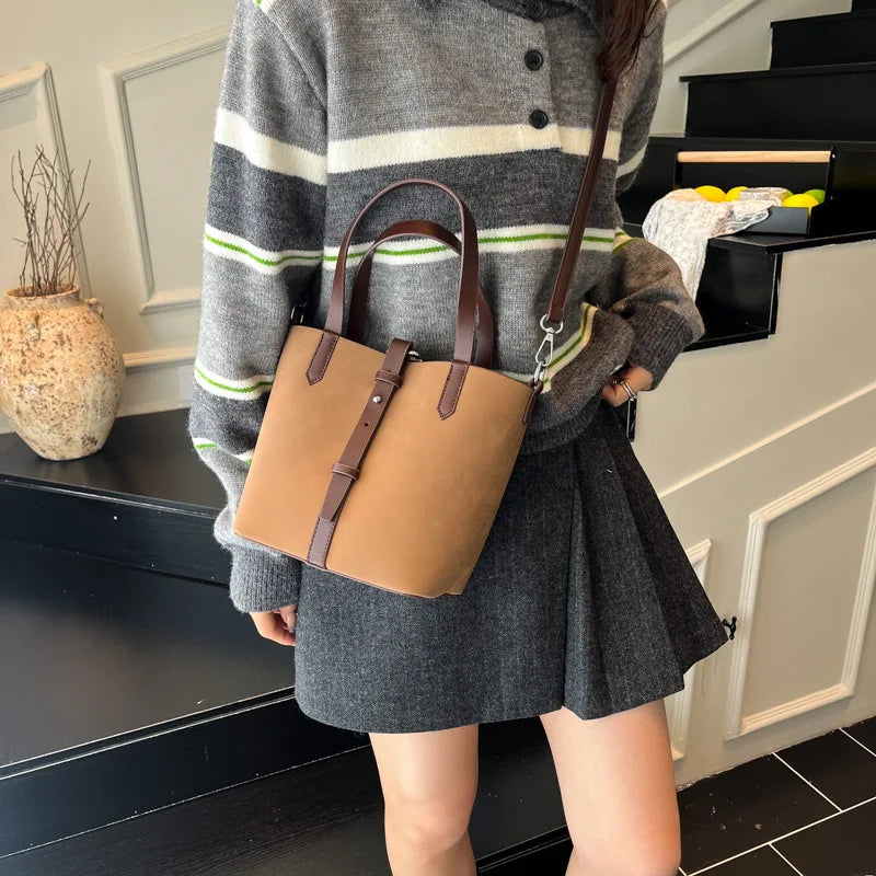 Bucket Bag for Women - Large Capacity Shoulder Tote, Adjustable Strap, Vintage Mother-Daughter Crossbody, Stylish Casual Daypack