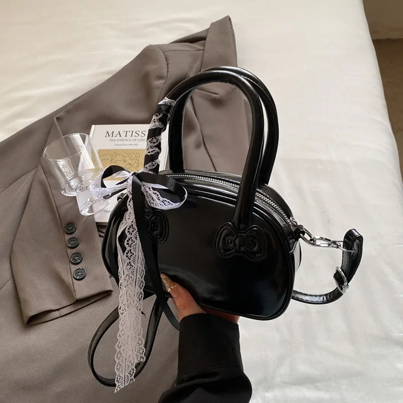 Women's Bag Korean Version Stylish Portable Pillow Bag Women's Superior Sense Simple Lace Sweet Shoulder Crossbody Cute Bow Bag