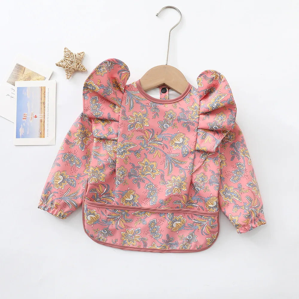 Baby Soft Waterproof Bib Little Boy Girl Painting Smock Child Meal Eating Apron with Long Sleeves Kid Adjustable Feeding Bibs