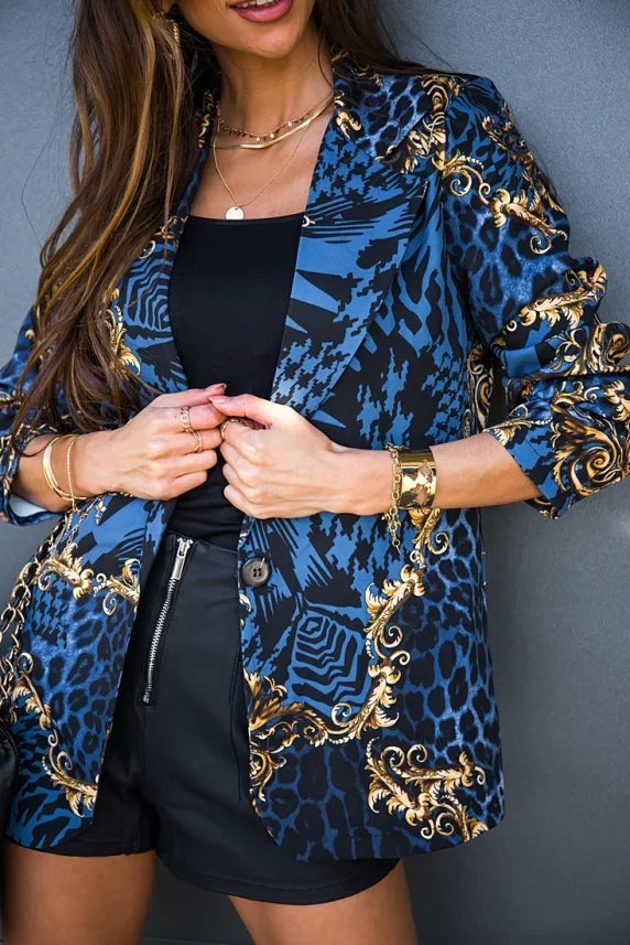 Women's Clothing Autumn and Winter New Commuter Color Printed V-Neck Long Sleeve Button Suit Jacket