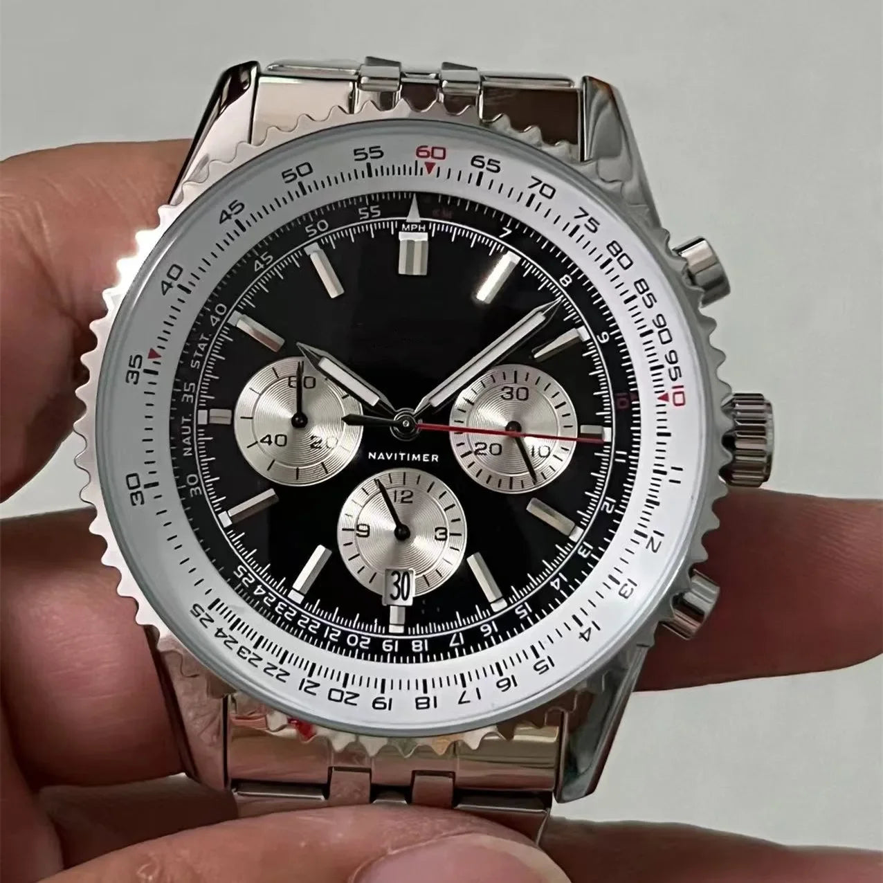 Stylish Automatic Chronograph Watch for Men Multifunctional Date Display Boutique Stainless Steel Luxury Business Leather Quartz
