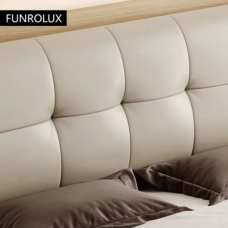 Light Luxury Leather Bed Modern Simple Master Bedroom Wedding Bed Net Red 1.8 Meters King Size French Double Bed