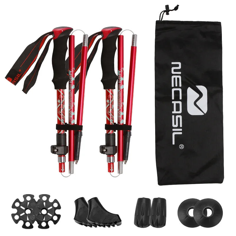 Premium Telescopic Hiking Poles – Lightweight Aluminum Alloy Collapsible Trekking Sticks with Carry Bag for Outdoor Adventures