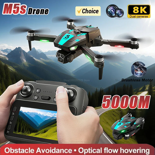 2025 New M5S Drone With Screen Controlled 8K Dual Camera Aerial Photography Obstacle Avoidance Brushless RC Quadcopter Boys Toys
