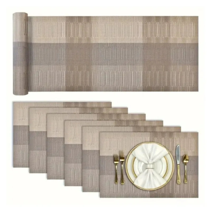 7pcs/set PVC Table Runner Placemats Set Non-Slip Heat-Resistant Western Dining Mats for Home Kitchen Holiday Table Decor