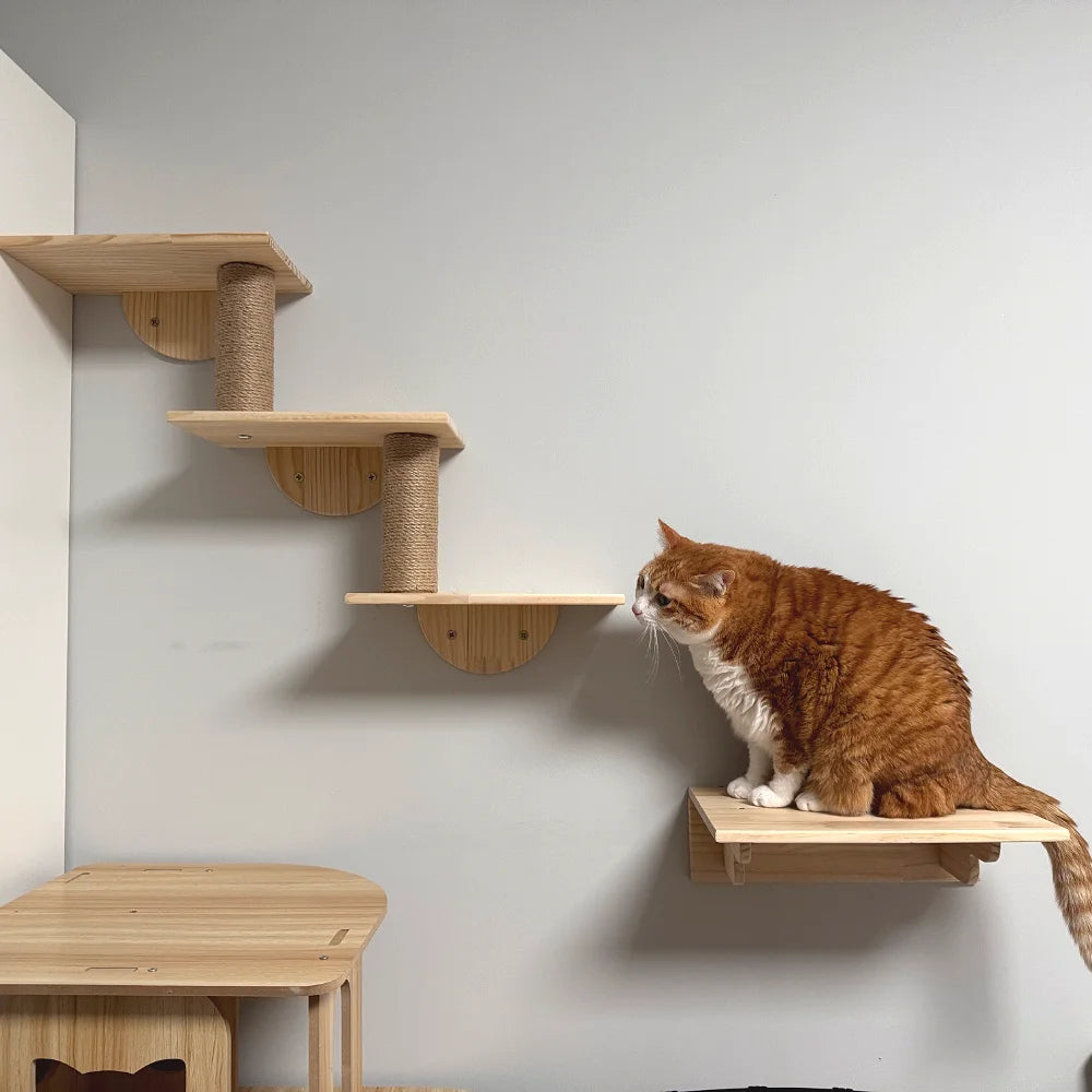 Cat Climbing Shelves Wall-Mounted Cat Tree Tower Scratcher Hammock Sisal Rope Ladder Hiding House Bed Cats Gym Claw Grinding Toy