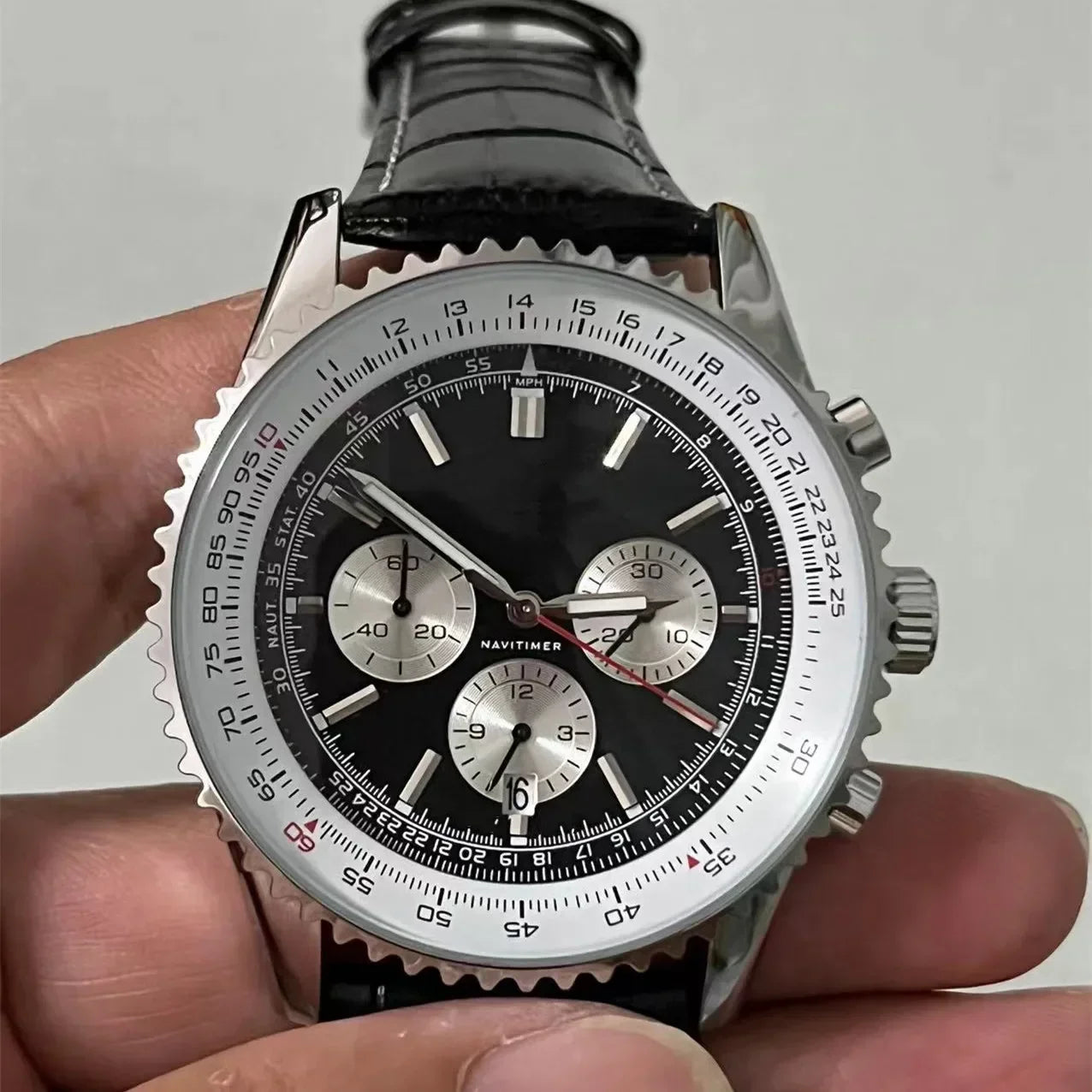 Stylish Automatic Chronograph Watch for Men Multifunctional Date Display Boutique Stainless Steel Luxury Business Leather Quartz