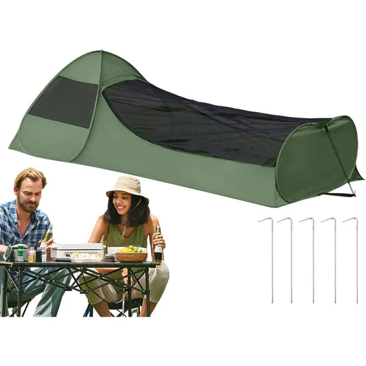 Foldable Pop-Up Single Tent Portable Camping Tent Canopy Sleeping Net with Double Zipper Finer Mesh with Clear Phone Pouch