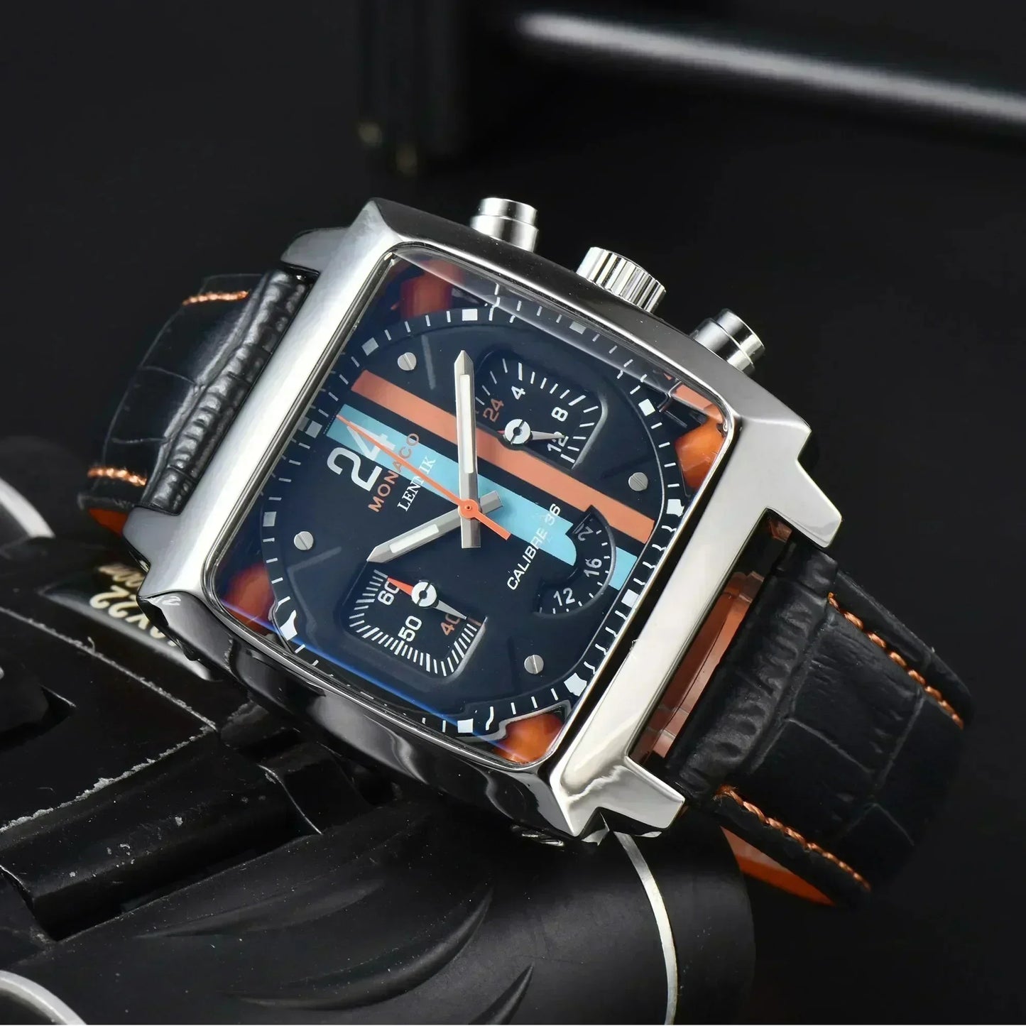 Original Brand Fashion Watches for Men Luxury Monaco Design Square Case Leather Strap Hollow Back AAA Male Clocks Free Shipping