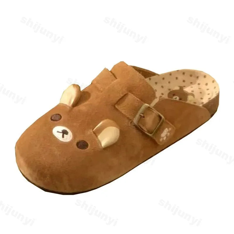 Women's Shoes Fashion Comfortable 2025 New Retro Thick Soled Boken Shoes Outdoor Casual Shoes Cute Little Bear Half Drag Flats