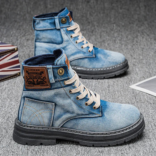Men's Shoes 2025 Style Height Increase Breathable Mid Top Shoe Fashion Denim Casual Versatile Workwear Shoes Casual Boots Shoes