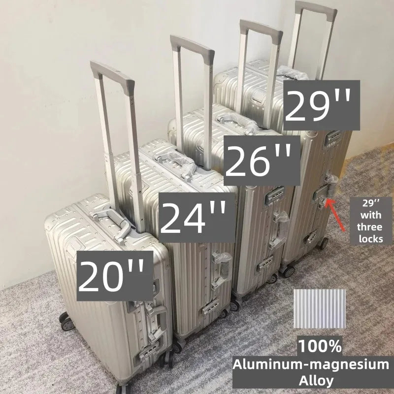 All Aluminum-magnesium Alloy Suitcase High Quality Rolling Luggage 20/24/26/29'' Trolley Luggage Travel Carry-On Cabin Suitcase