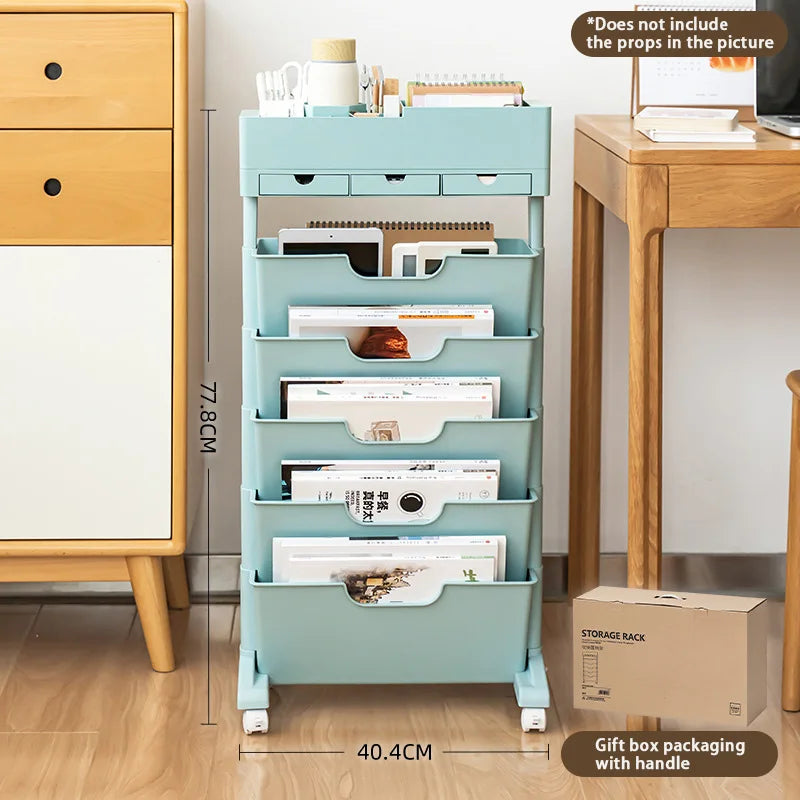 Book Storage Rack With Wheels Large Capacity Multi-Layer Table Side Storage Living Room Study Room Book Magazine Storage Shelf