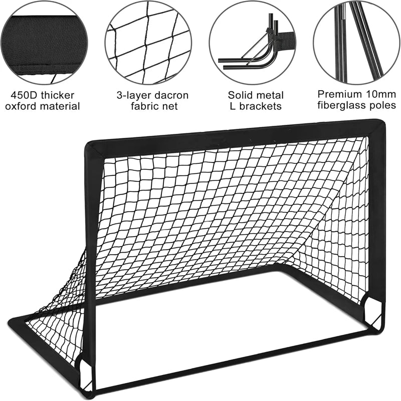2 Pack Kids Soccer Goal Set With Net & Ball Pop Up Portable Backyard Training Equipment For Ages 3-16 Outdoor Youth Games Gift