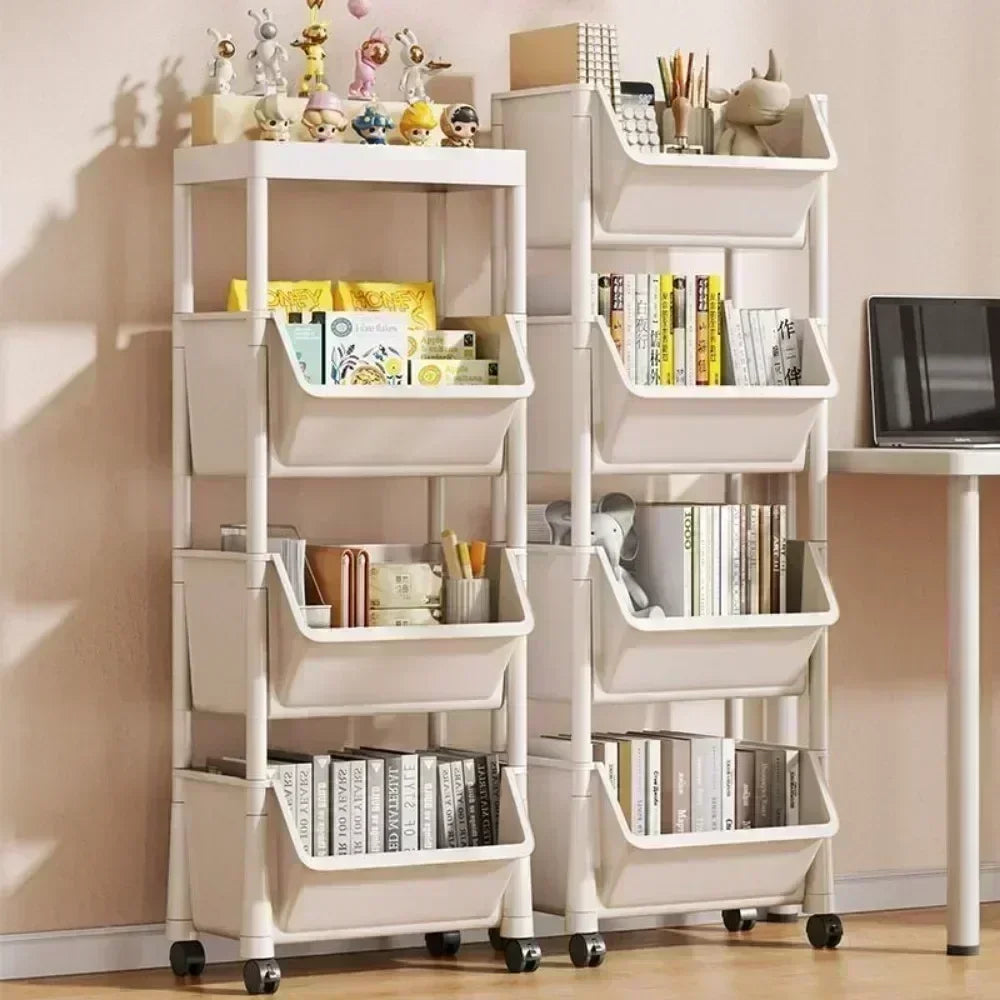 Multi-Tier Snacks Trolley Living Room Mobile Bookshelf with Wheels Bathroom Storage Shelf Kitchen Cabinet Plastic Cart Organizer