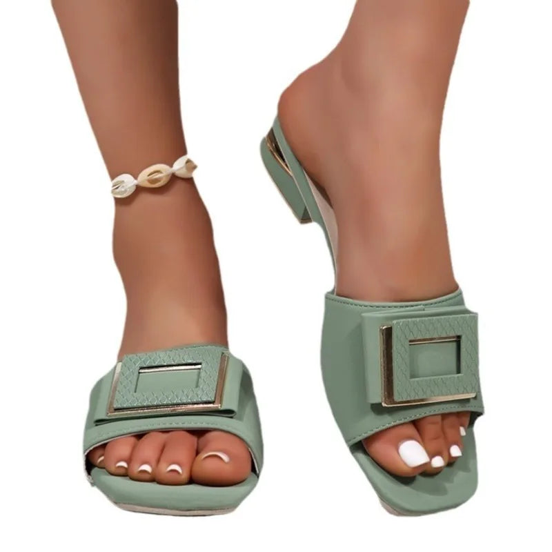 Fashion Women High Heel Slippers Summer Slip on Elegant Low Heel Shoes for Wedding Party Comfortable Non-slip Women's Slippers