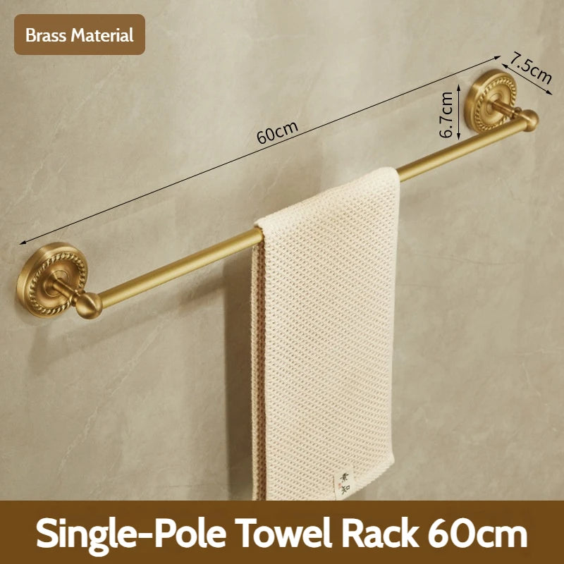 Antique Brushed Brass Bathroom Accessories Sets Towel Shelf Toilet Paper Holder Soap Holder Towel Rack Bathroom Hardware Sets