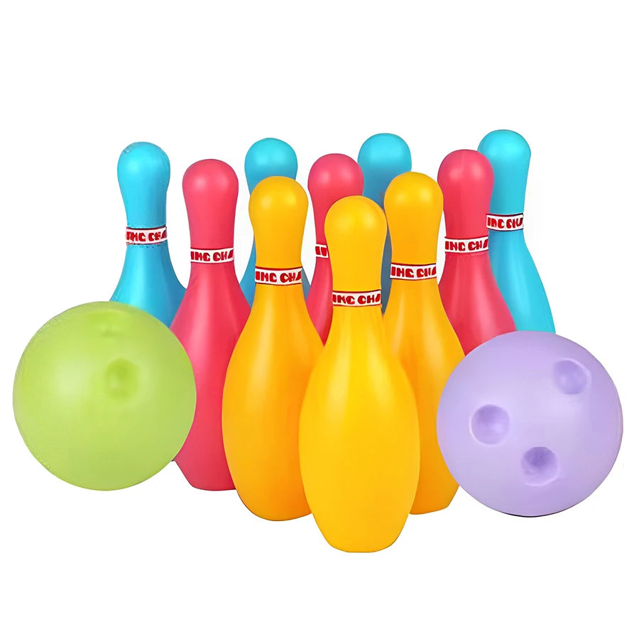 1Set Indoor Bowling Game 10pcs 11.5cm Sticks with 2pcs 6cm Ball Funny Floor Ball Games Party Interactive Sports Games