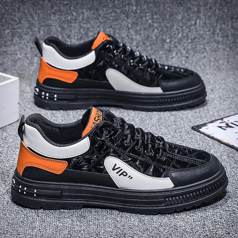 Men’s Shoes Fashion Leather Casual Shoes For Men Mesh Lightweight Sneakers Elastic Band Platform Vulcanized Shoes