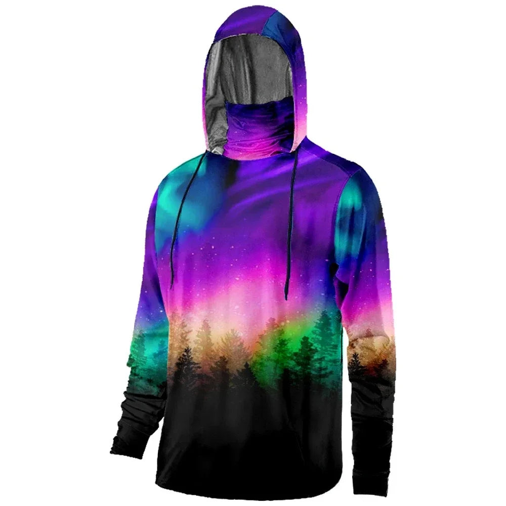 Mens Fishing Clothing Trout Tuna Water Waves Sunset Printed Sun Protection Face Mask Hoodies Outdoor Sports Breathable Clothes