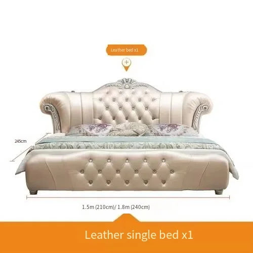 Wood Modern Bed Luxury Leather Classic Wedding Bed European Confortable Safe Camas De Matrimonio Dormitorio Bedroom Furniture