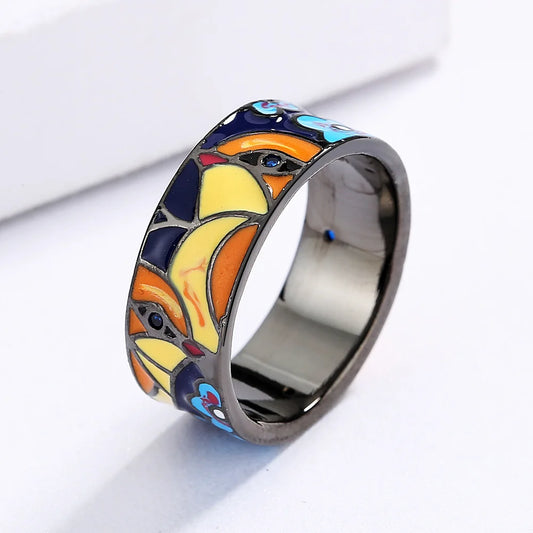 Exquisite Jewelry Rings for Women Blue Bird Flower Enamel Fine Jewelry Black Handmade Gifts