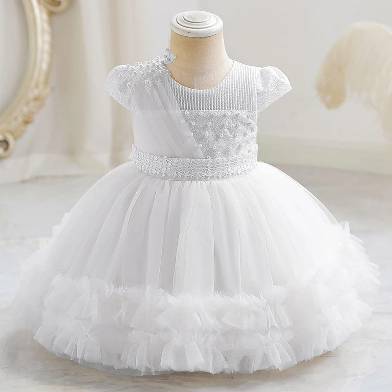 The new girl baby clothes one year old birthday party baptize the flower girl net yarn 0-4 years old princess skirt newborn clot