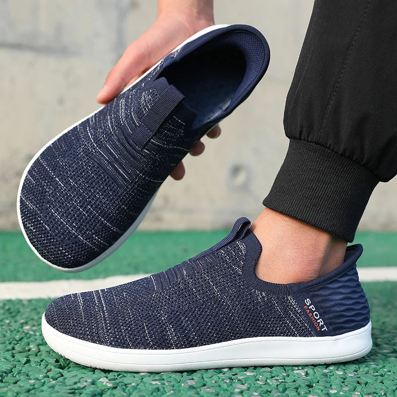 Men's Sports Shoes with Simple Mesh and Wide Feet, Lightweight Shock-absorbing Running Shoes, Casual Multifunctional Lazy Shoes