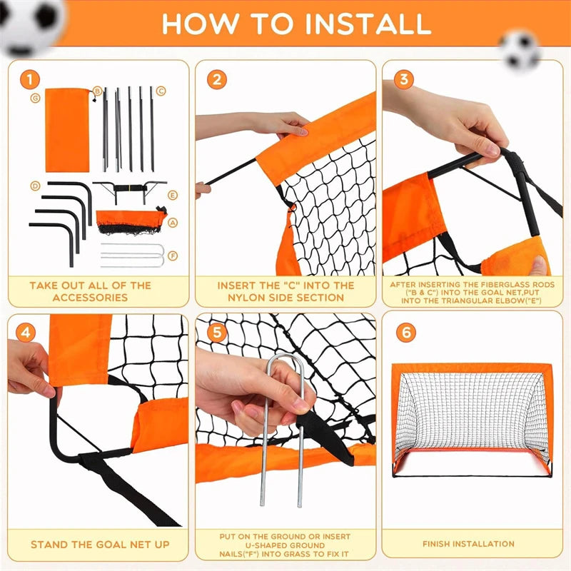 2 Pack Kids Soccer Goal Set With Net & Ball Pop Up Portable Backyard Training Equipment For Ages 3-16 Outdoor Youth Games Gift