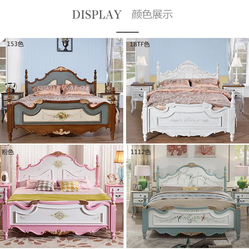 OD59 Mediterranean style pure solid wood bed American double pastoral master bedroom bed 1.5m European furniture 1.8m double