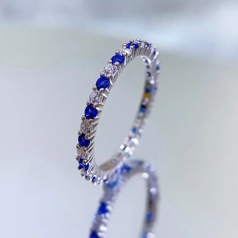 Full Diamond Ring for Woman Wedding Jewelry 925 Sterling Sliver Plated White Gold Rings 8A Zircon Colorful Engagement Band