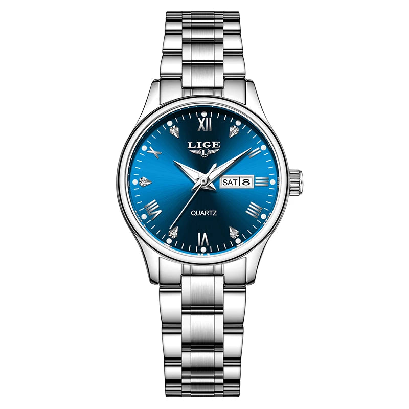 LIGE Top Brand Luxury Quartz Watches for Woman Elegant Fashion Classic Week Calendar Ladies Clock Women's Watch Montre Femme New