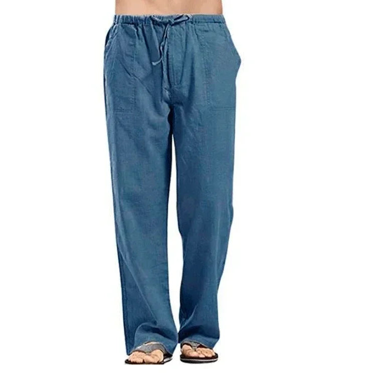 2024 New Men's Cotton Linen Pants Summer Solid Color Breathable Linen Trousers Male Casual Elastic Waist Fitness Pants