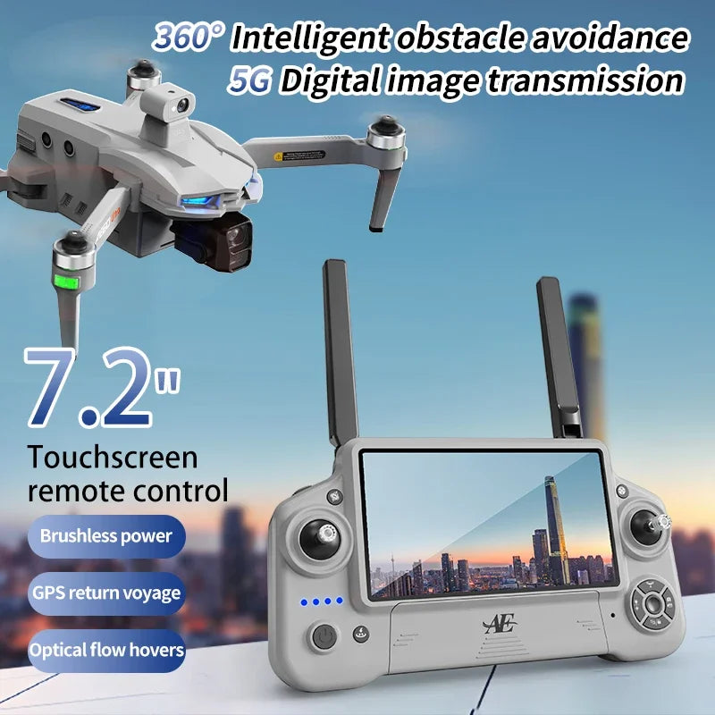 AE60 Can Airdrop Drone With 7.2 inch Screen 3-axis Gimbal Professional 4K HD Camera Laser Obstacle Avoidance Brushless Dron Toy