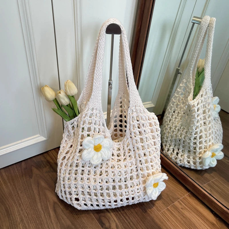 Women's Large Capacity Knitted Tote Handbag Fashion Summer Beach Bag Lightweight Casual Shoulder Chic Hobo Top Handle