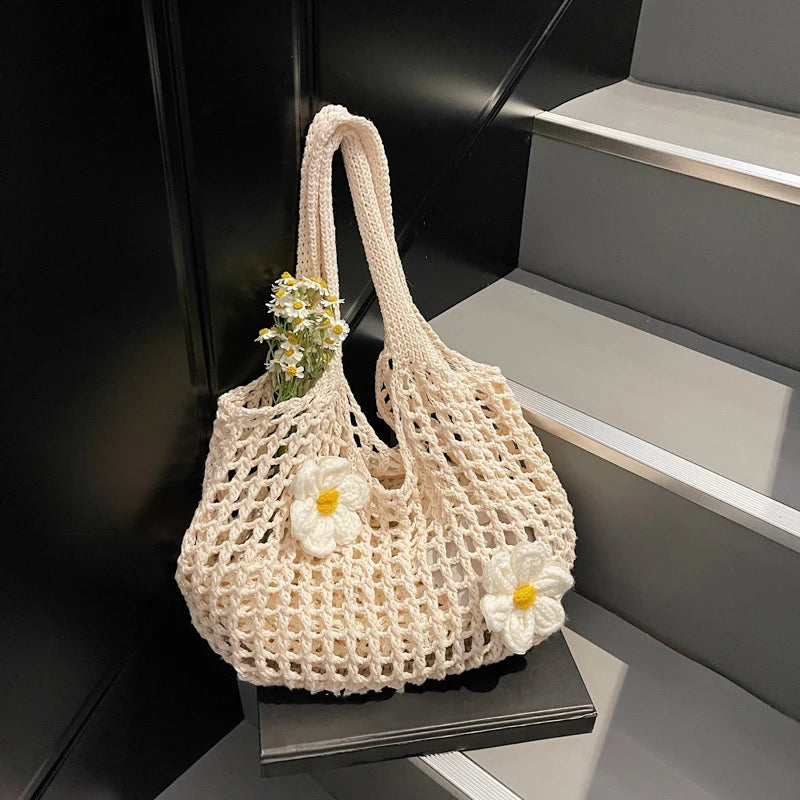 Women's Large Capacity Knitted Tote Handbag Fashion Summer Beach Bag Lightweight Casual Shoulder Chic Hobo Top Handle