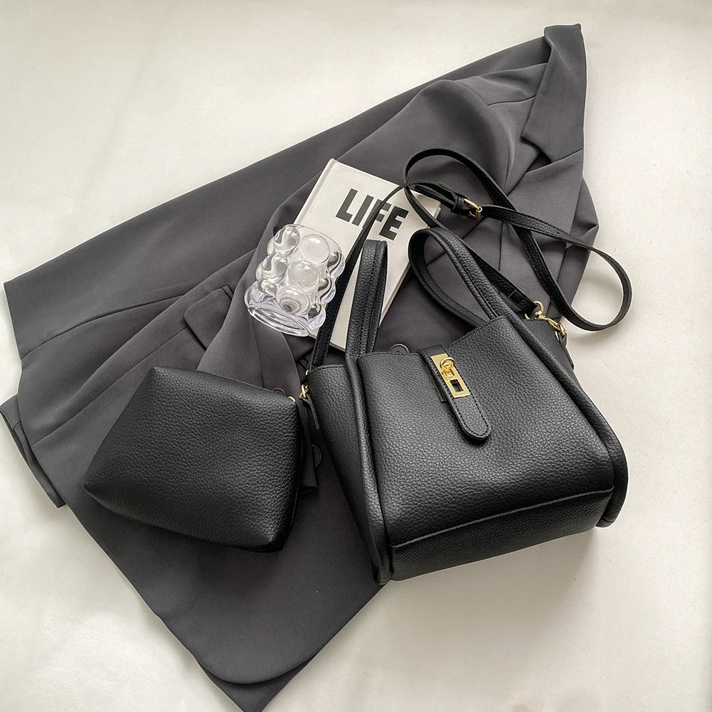 Bucket Bag for Women Magnetic Closure Shoulder Bag PU Leather with Inner Bag Crossbody Bag Solid Handbag for Work Travel