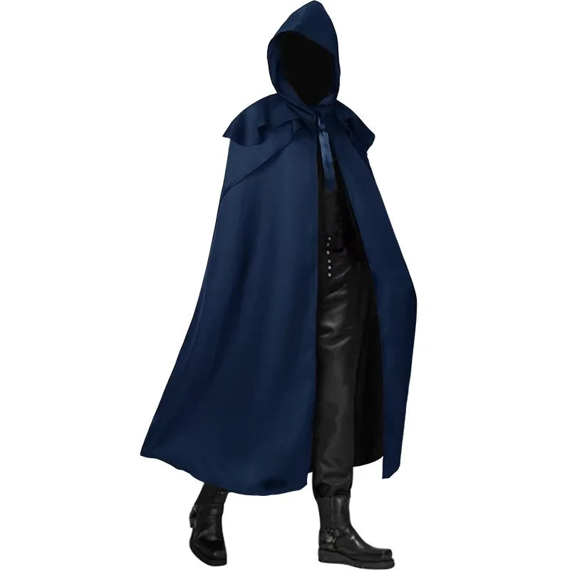 Men Cloak Hooded Medieval Monk Costume Windproof Mens Trench Coat Gothic Wizard Capes Trench-Coat Clothing Halloween Cos