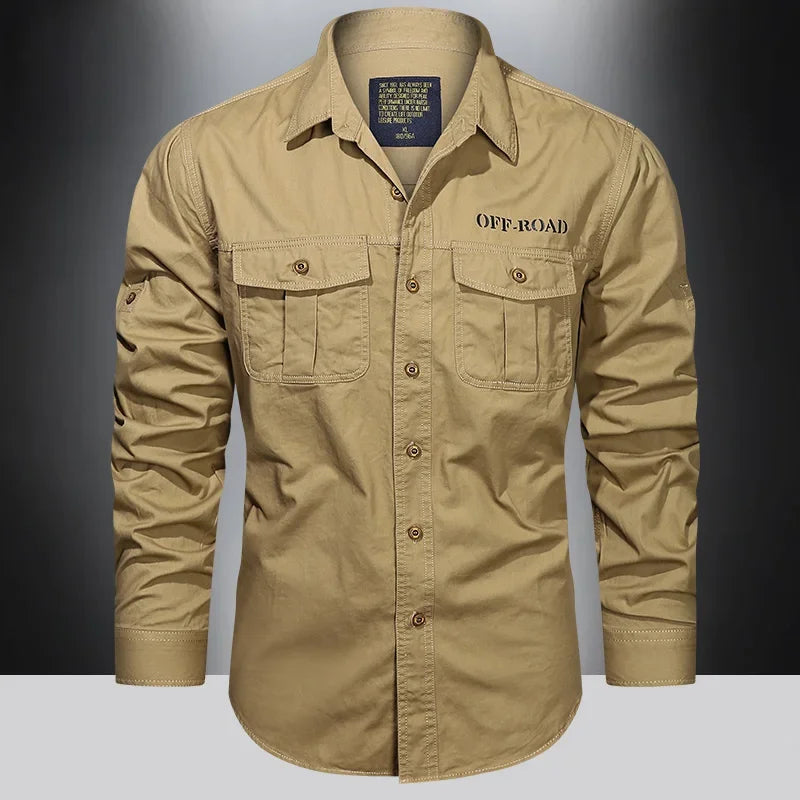 Men's Outdoor Work Clothes Multi-bag Long-sleeved Tops Pure Cotton Washed Shirts Spring and Summer Men's Long-sleeved Shirts