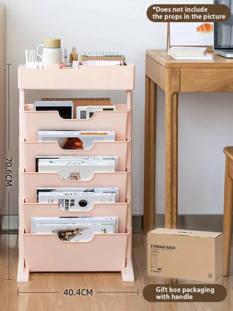 Book Storage Rack With Wheels Large Capacity Multi-Layer Table Side Storage Living Room Study Room Book Magazine Storage Shelf