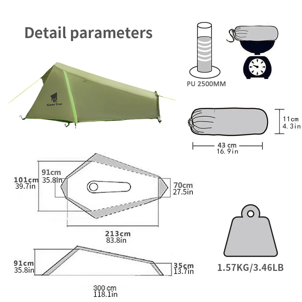 Ultralight One Person Tent Two Layers Outdoor Camping Survival Single Tent