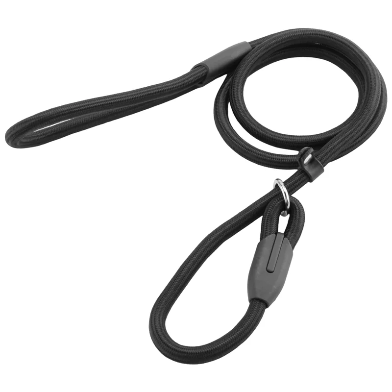 AA81-2X Sturdy Pet Collar Rope Nylon Dog Slip Training Walking Lead With P Chain 1Cm Black